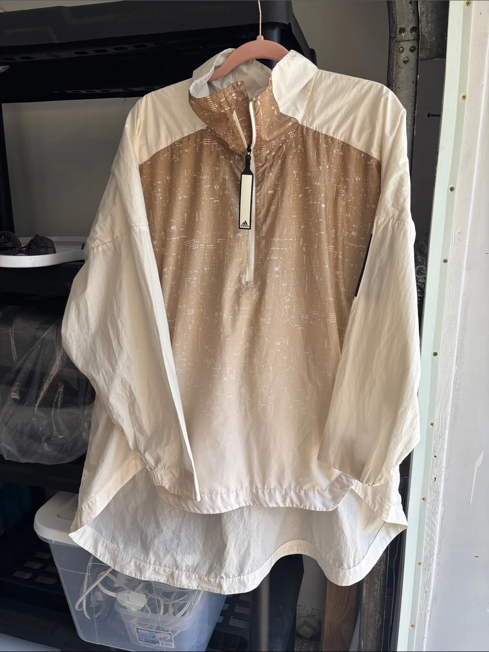 adidas Beige and White Half-Zip Pullover - Picture 1 of 4
